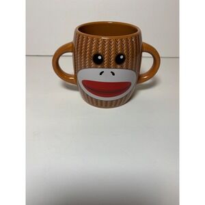 Galerie Sock Monkey Coffee Mug Double Handle Brown Ceramic Cup 33299